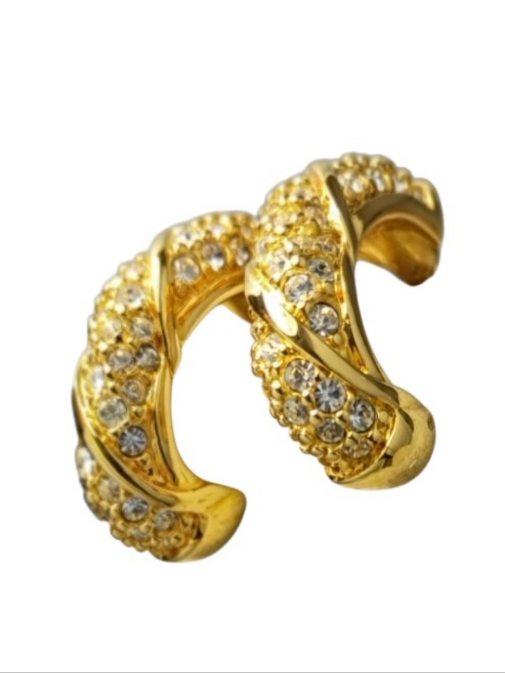Vintage Swarovski Swan Crystal Gold Plated Semi Huggie Hoop Earrings